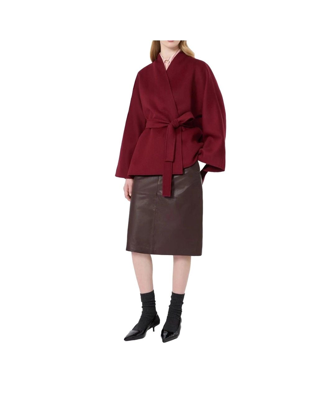 Max Mara Brown Studio Timore Leather Pencil Skirt