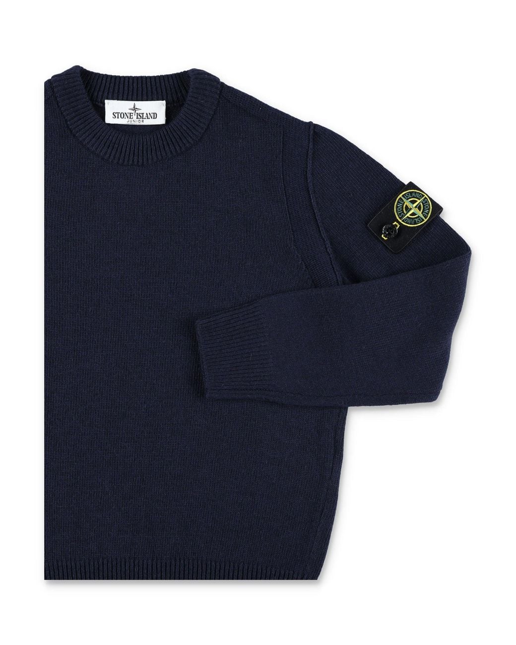 Stone Island Blue Boys Wool Crewneck Sweater With Sleeve Logo Patch