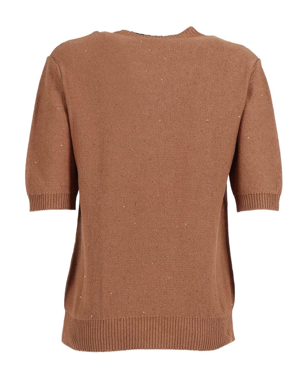 Fabiana Filippi Brown Sequin Short Sleeve Crew Neck Sweater