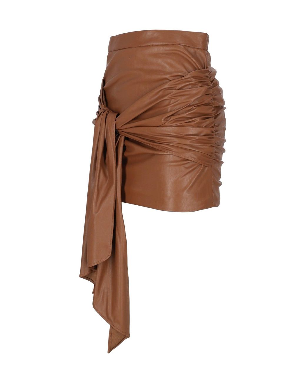 Elisabetta Franchi Brown Ruched Mini Skirt With Draped Tie Detail