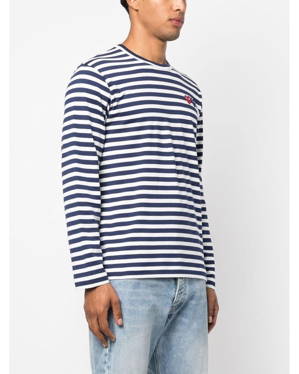 COMME DES GARÇONS PLAY Blue U T-Shirt Double Burgendy Emblem Knit