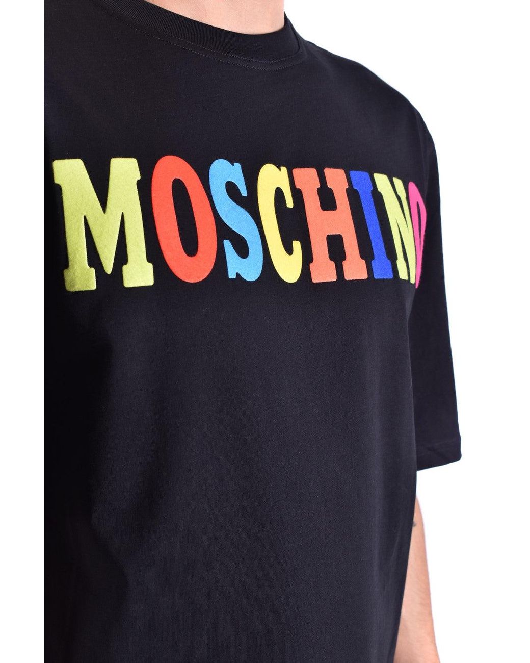 Moschino Black Short-Sleeve T-Shirt With Multicolored Logo Detail for men