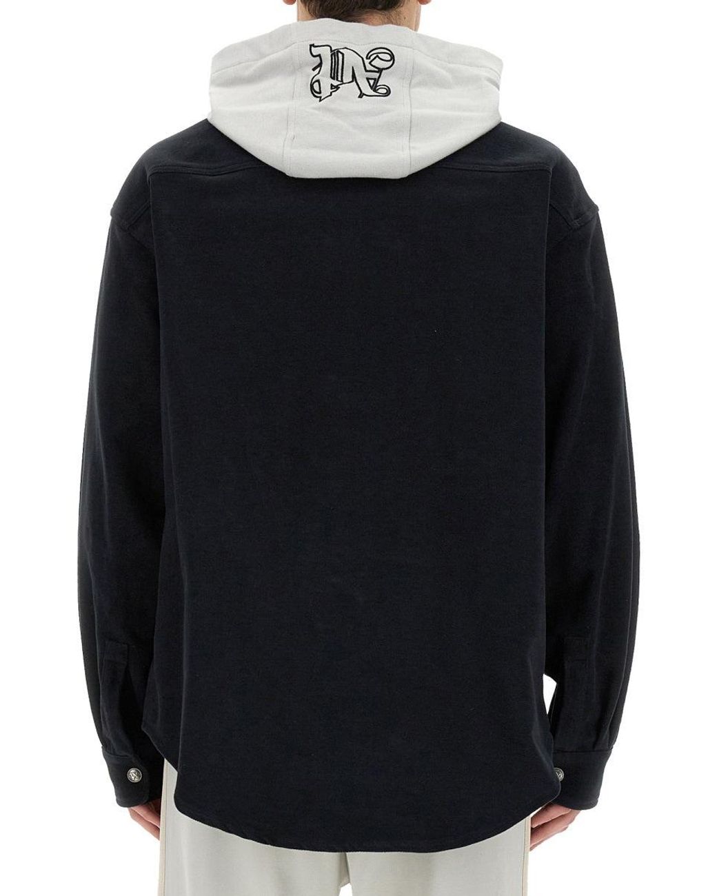 Palm Angels Black Shirt-Jacket With Monogram for men