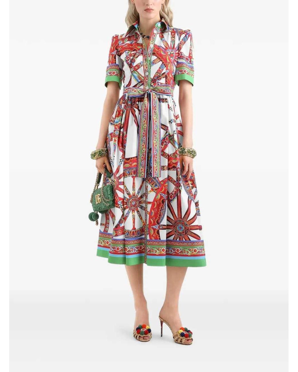 Dolce & Gabbana White Carretto-Print Poplin Shirt Dress