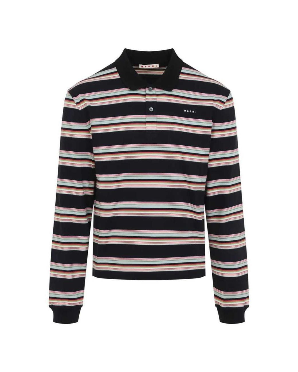 Marni Black Striped Long Sleeve Polo Shirt