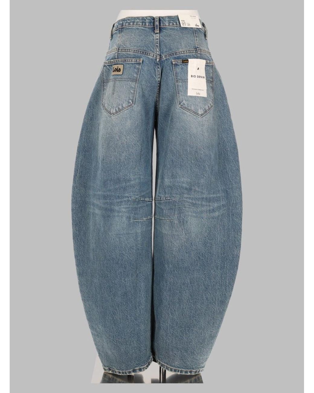 Lois Blue High-Waisted Barrel-Leg Jeans