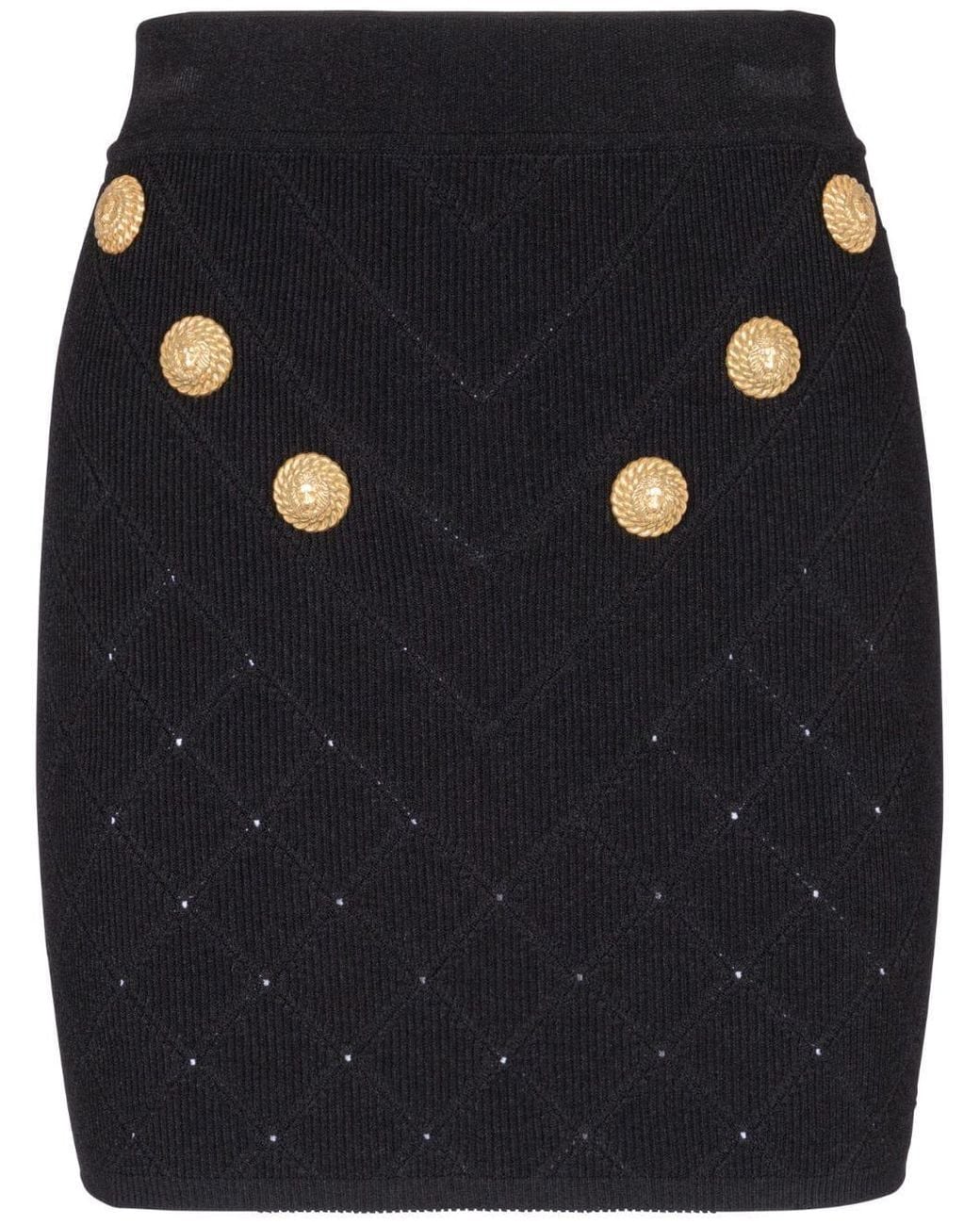 Balmain Black Buttoned Knitted Mini Skirt