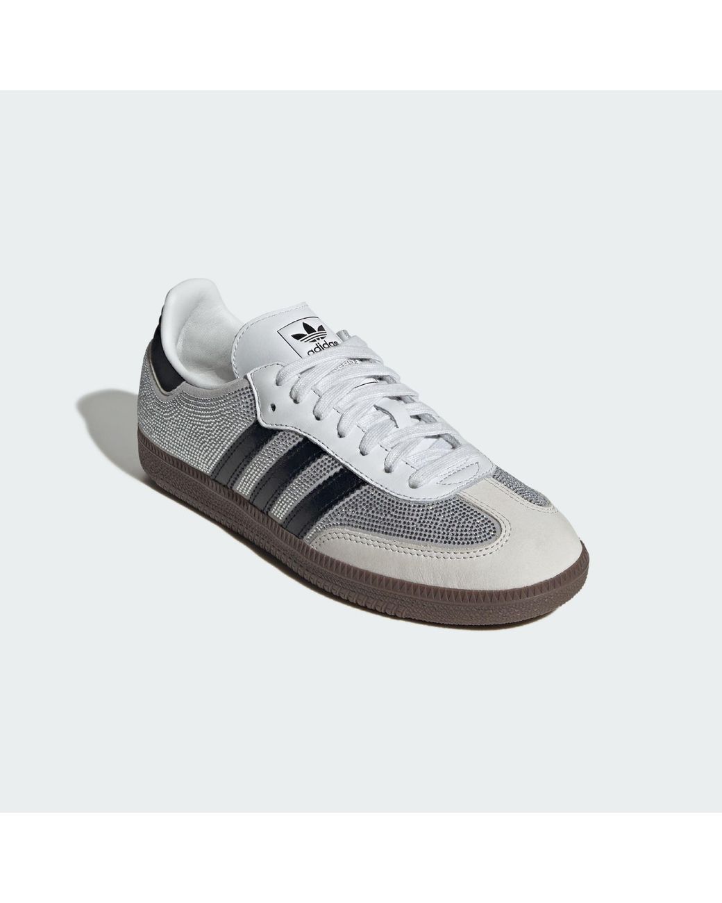 Adidas Originals Gray Rhinestone Lace-Up Sneaker With Regular Fit And 3-Stripe Serrated Heel