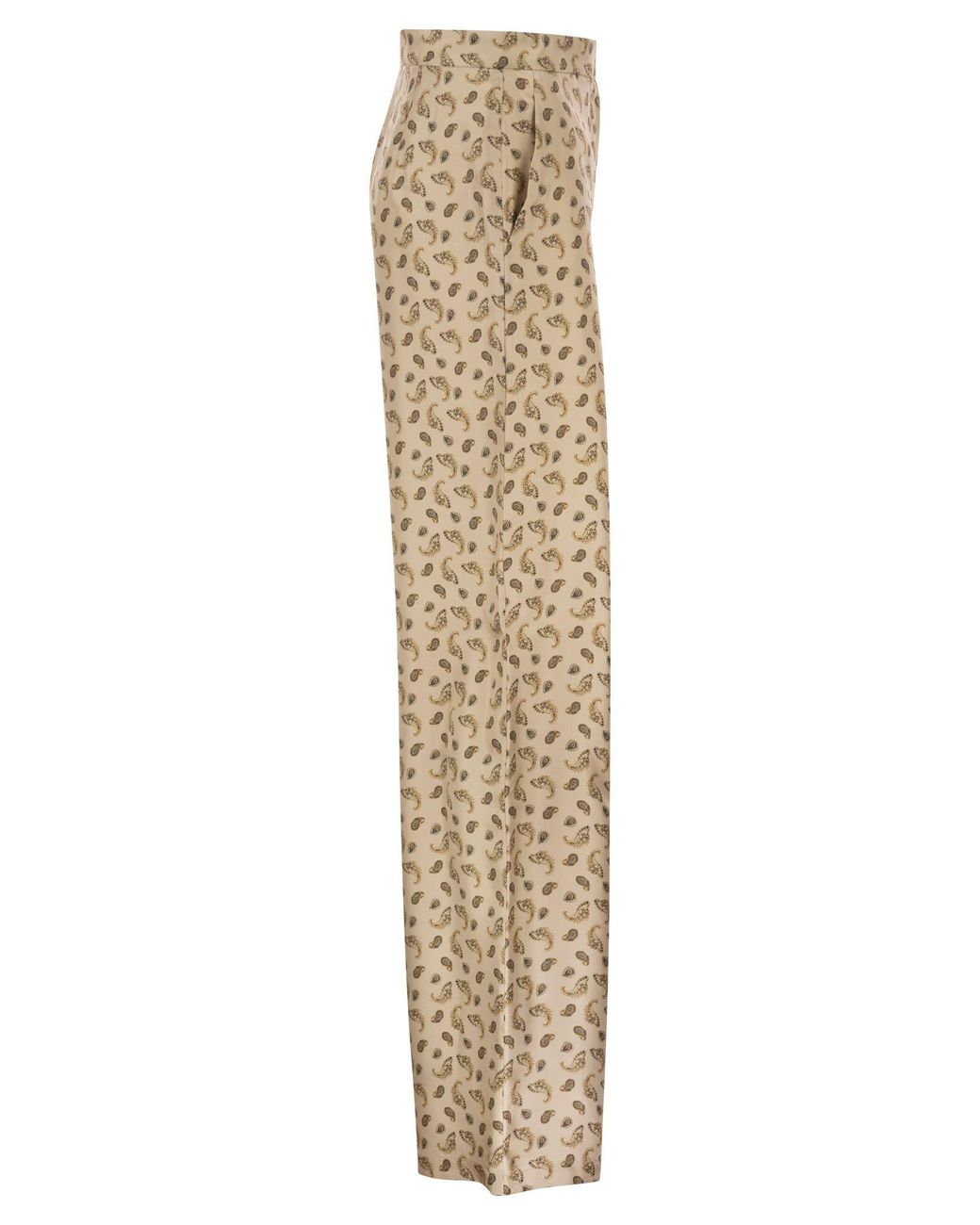 Max Mara Natural Maxmara Studio Mstfuxia – Silk Palazzo Trousers With Paisley Print