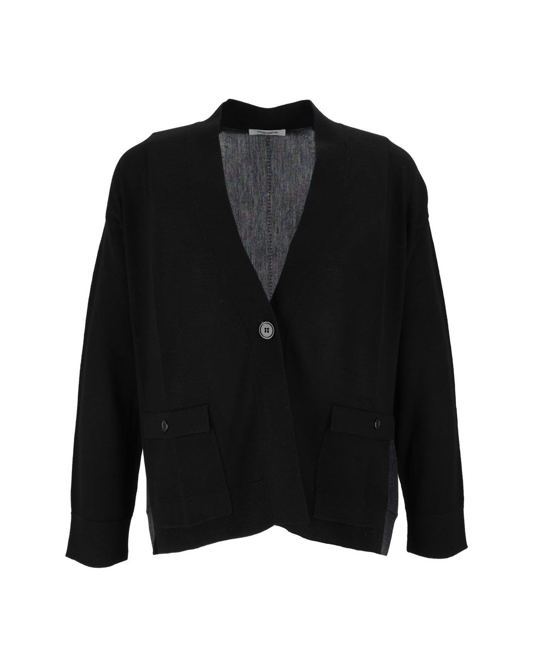 Kangra Cashmere Black Rounded Color Block Flap Pocket Jacket