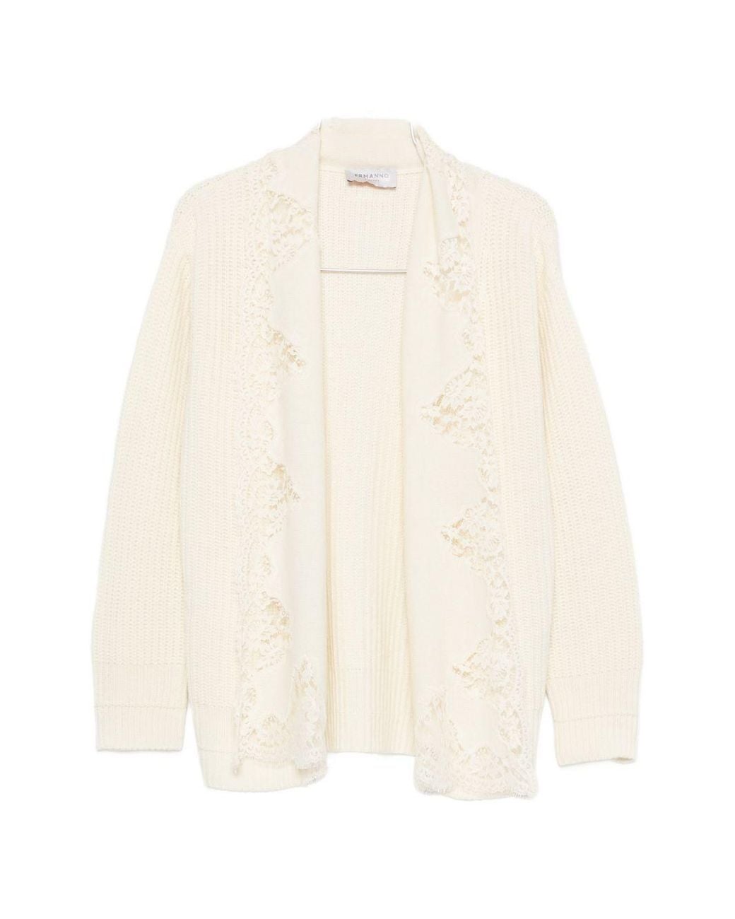 ERMANNO FIRENZE White Lace Trim Cotton Cardigan