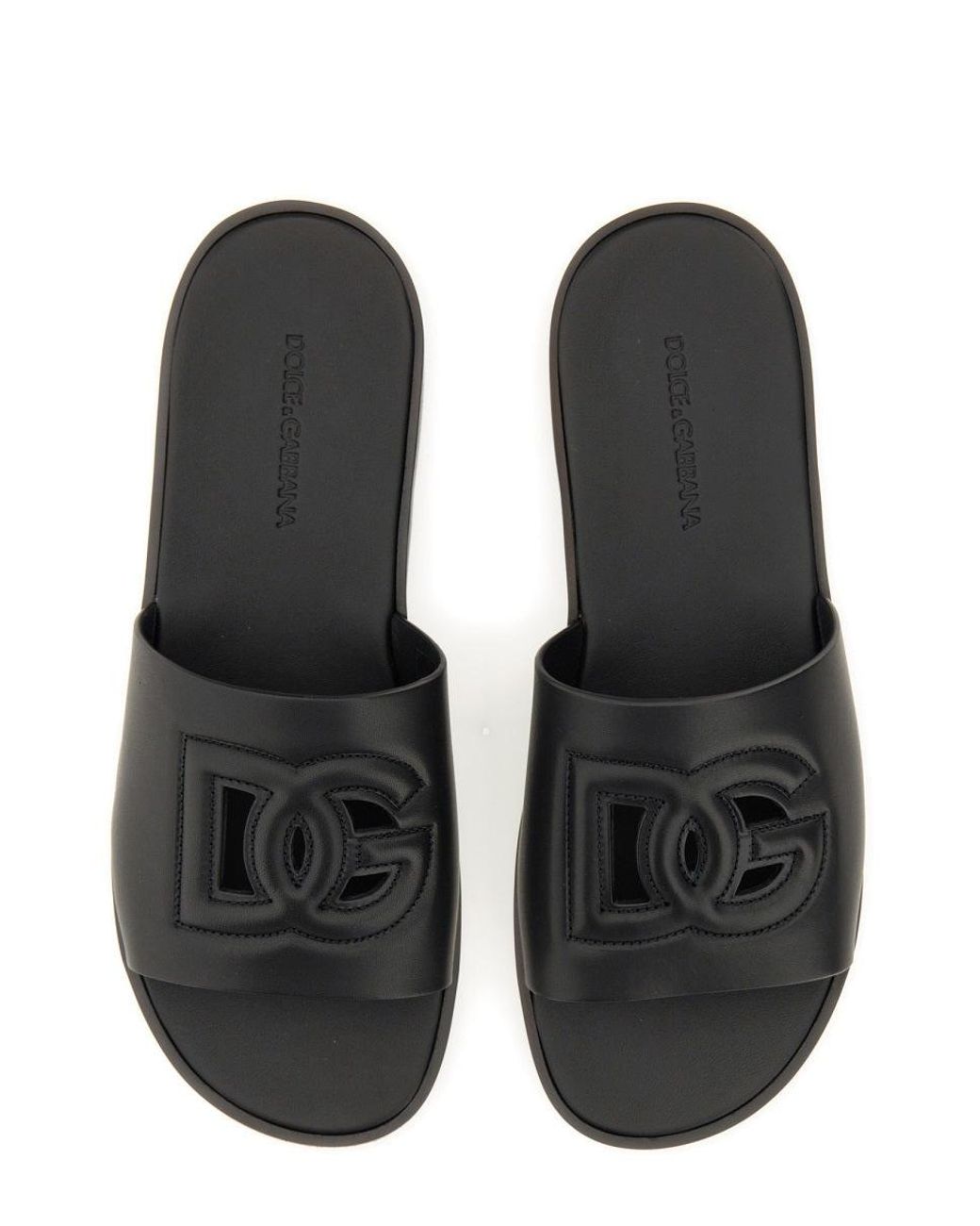 Dolce & Gabbana Black Dg Leather Flat Sandals for men