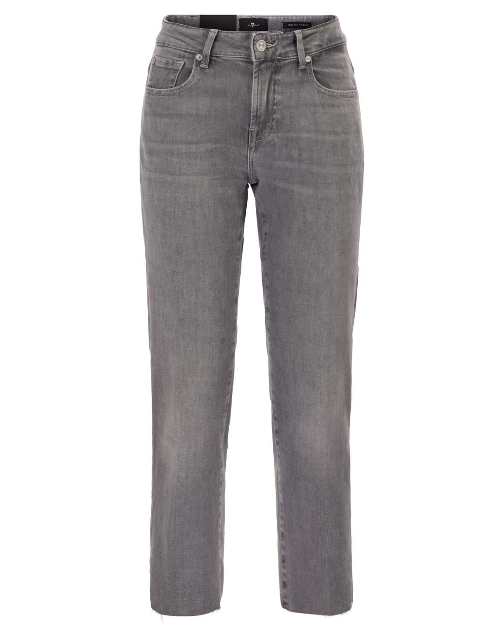 7 For All Mankind Gray Calie Straight Ankle Stretch Denim Jeans With Metallic Fibre