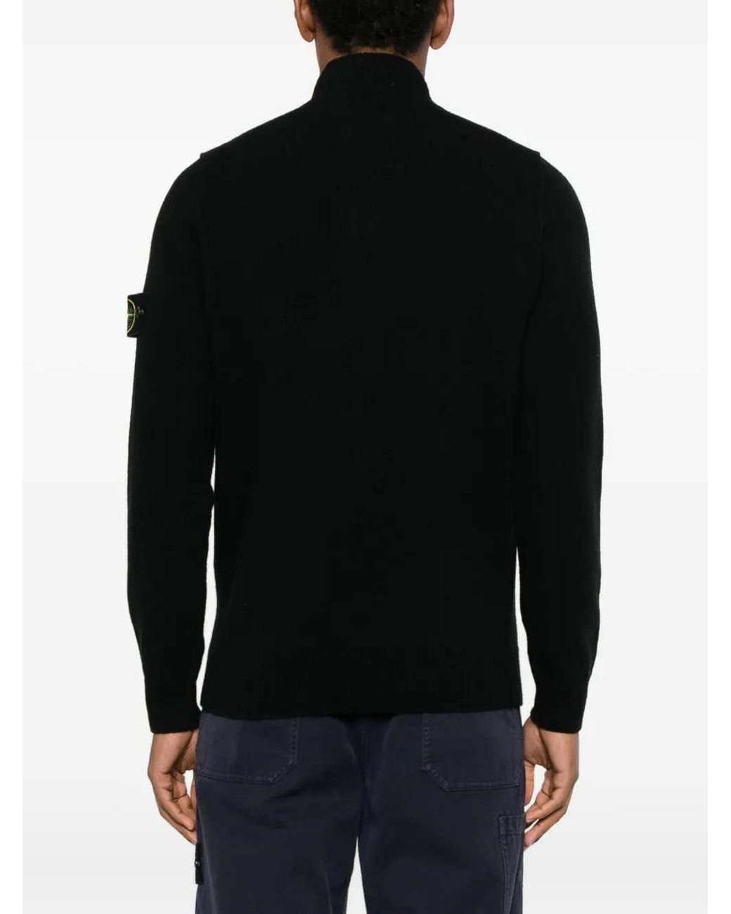 Stone Island Blue Button-Detail High-Neck Sweater for men