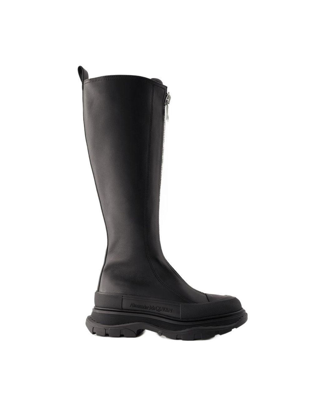 McQueen Black Chunky Sole Zipup Stiefel Tread Slick