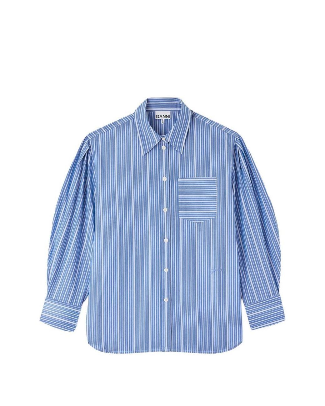 Ganni Blue Striped Organic Cotton Shirt