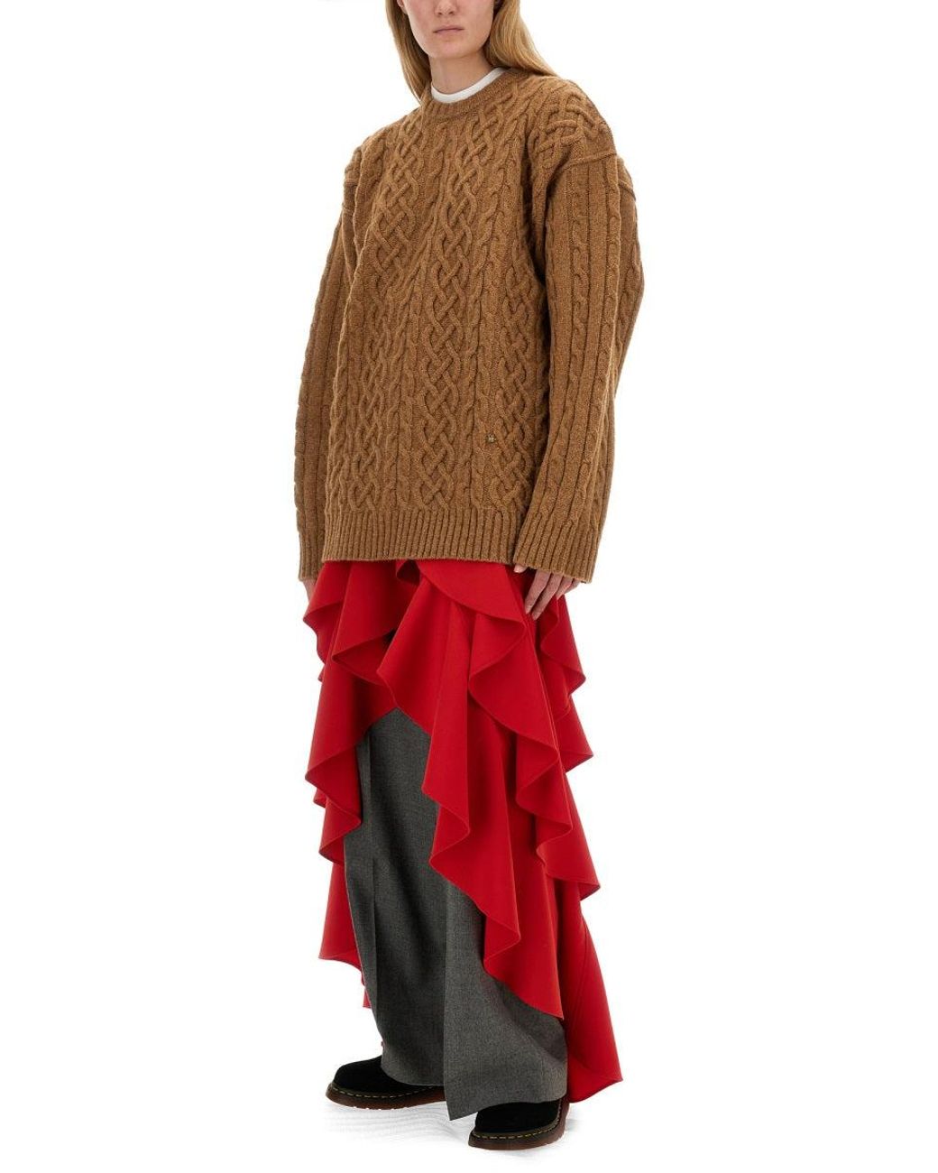 Moschino Brown Textured Cable Knit Oversize Fit Jersey