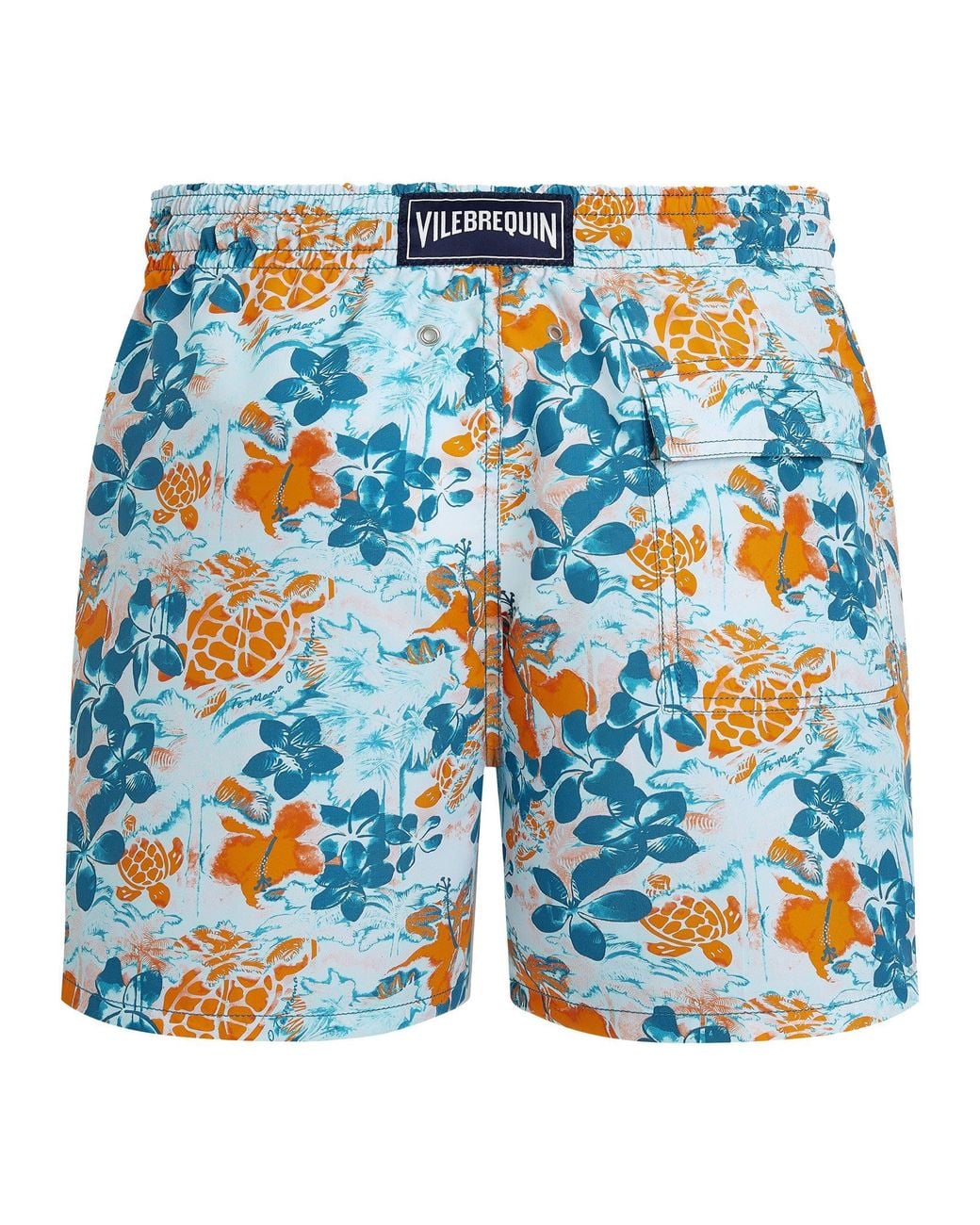 Vilebrequin Blue Recycled Polyamide Swim Shorts With Tropical Print for men