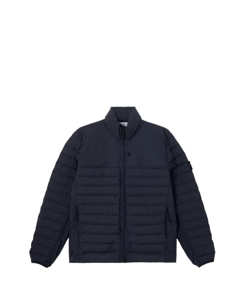 Stone Island Blue Quilted Jacket With Logo Patch
