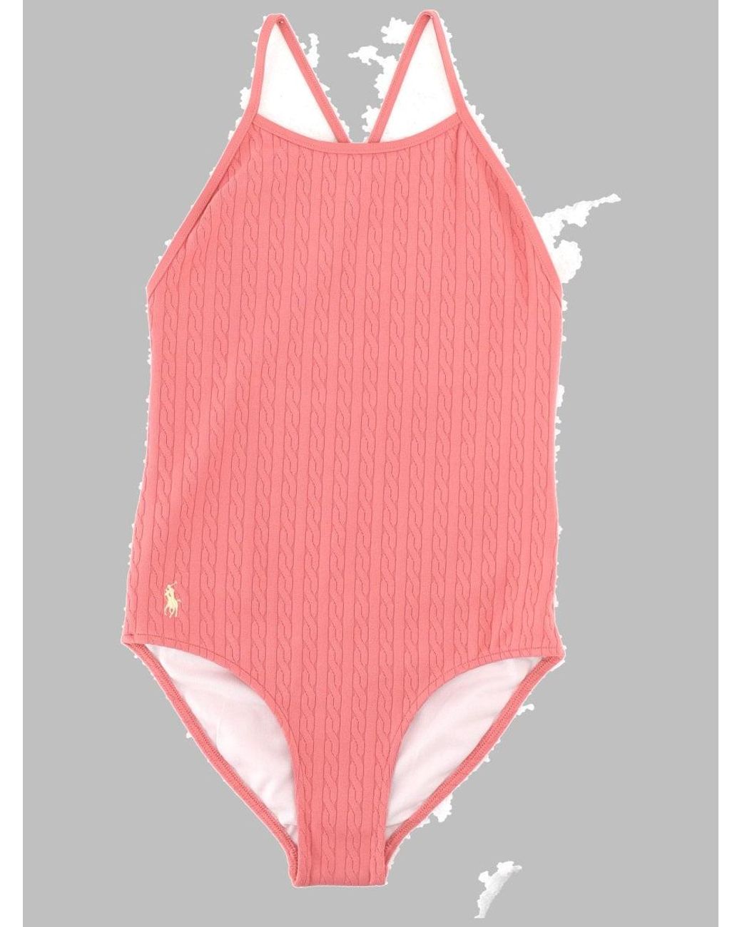 Polo Ralph Lauren Pink Knit Hipster Swim One Piece For Girls