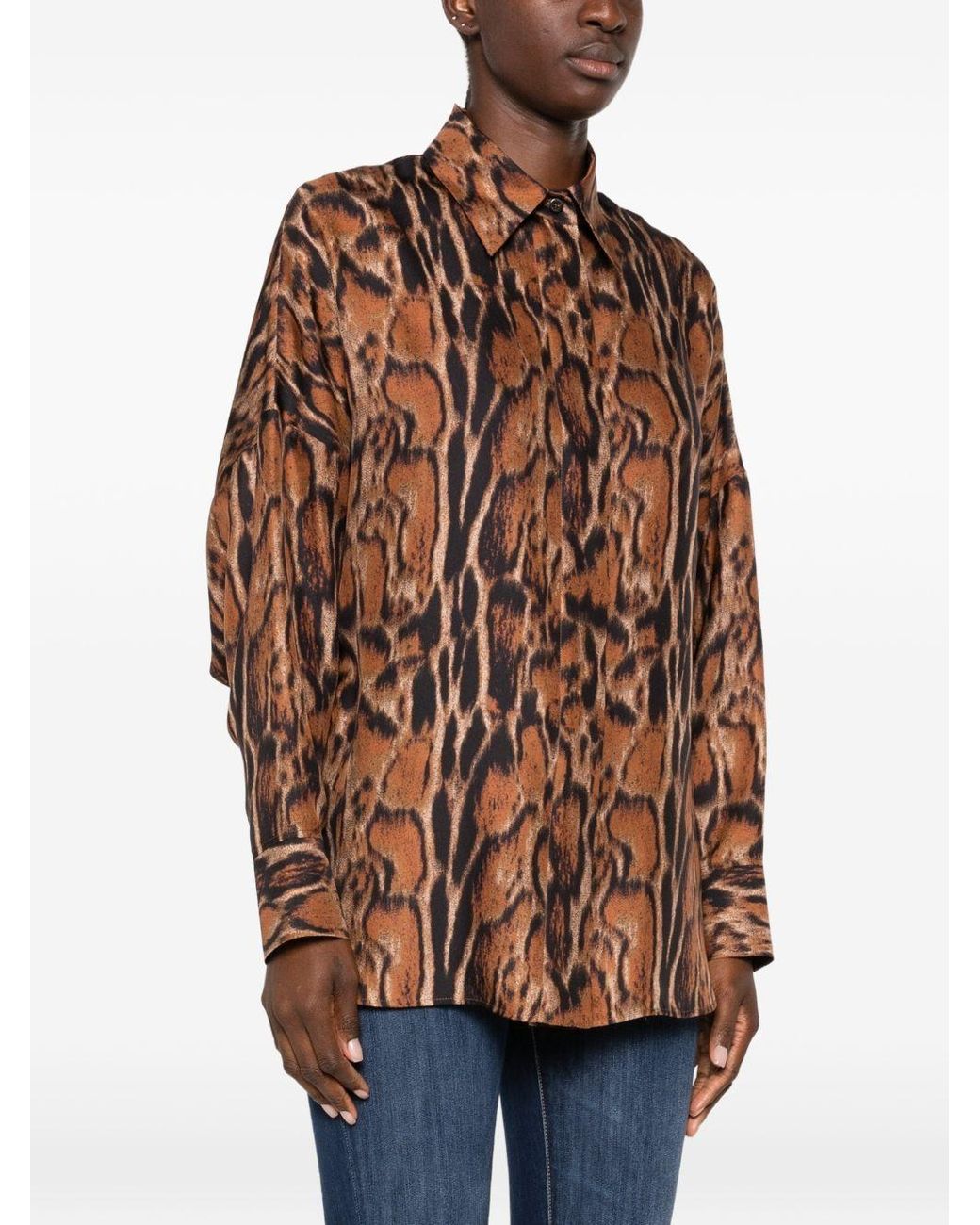 Alberto Biani Brown Printed Silk Shirt