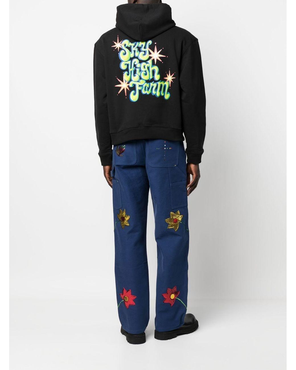 Sky High Farm Black Printed Cotton Hoodie for men