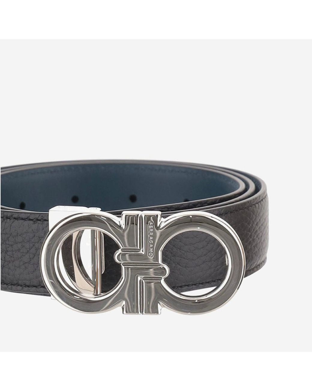 Ferragamo Gray Double Hook Reversible Leather Belt