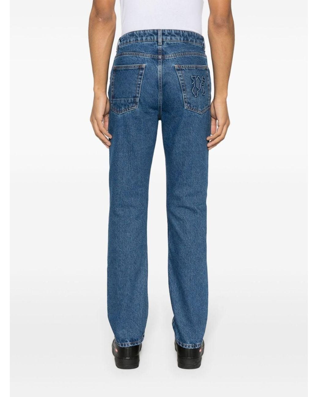Palm Angels Blue Jeans With Monogram Embroidery for men