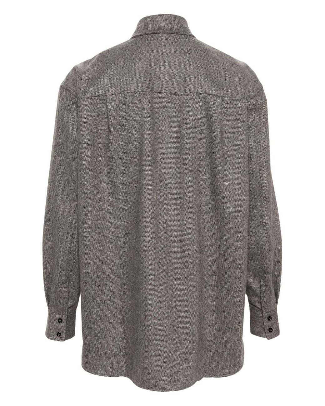 Winnie NY Gray Herringbone-Pattern Mélange Shirt for men