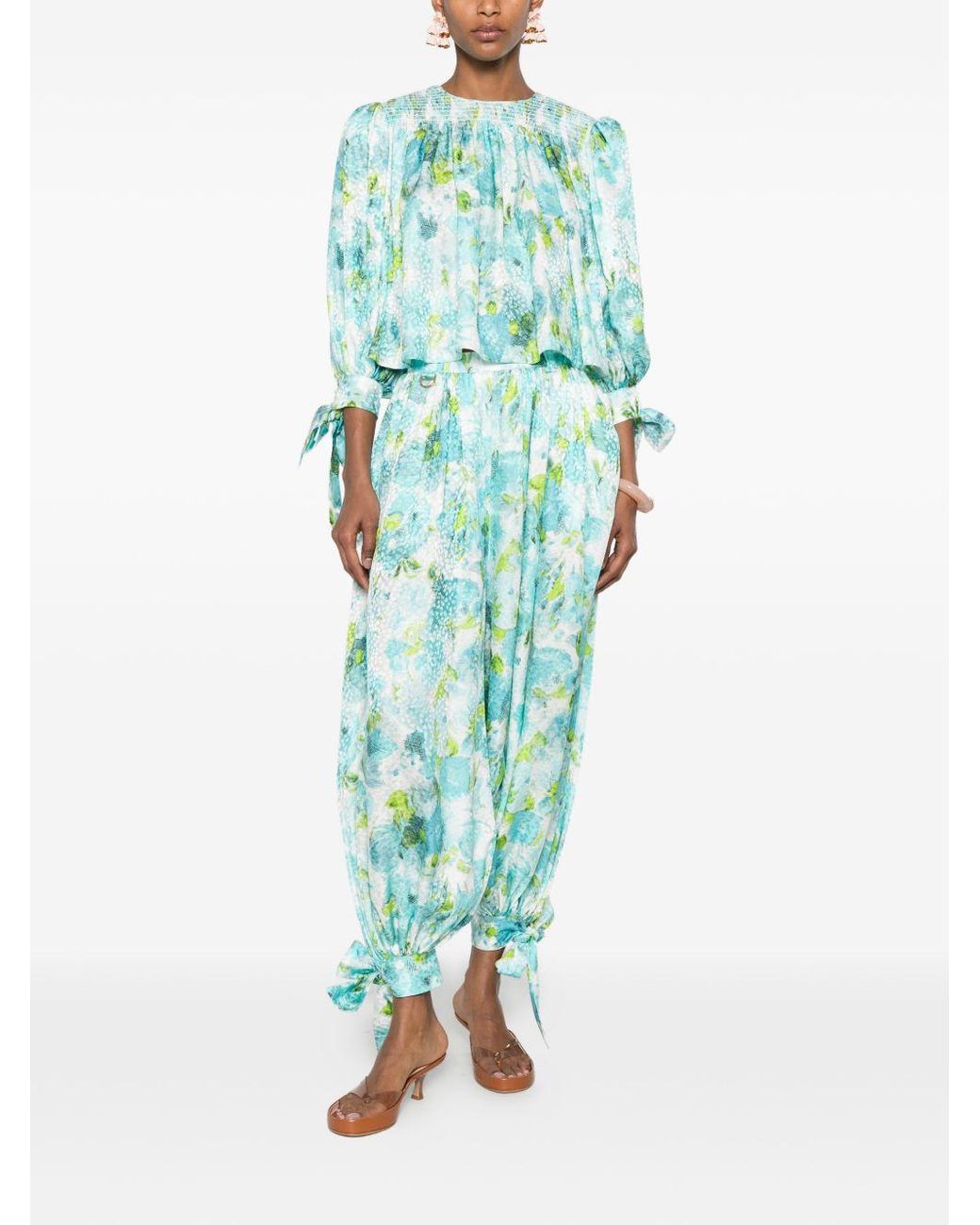 Chloé Green Printed Silk Trousers