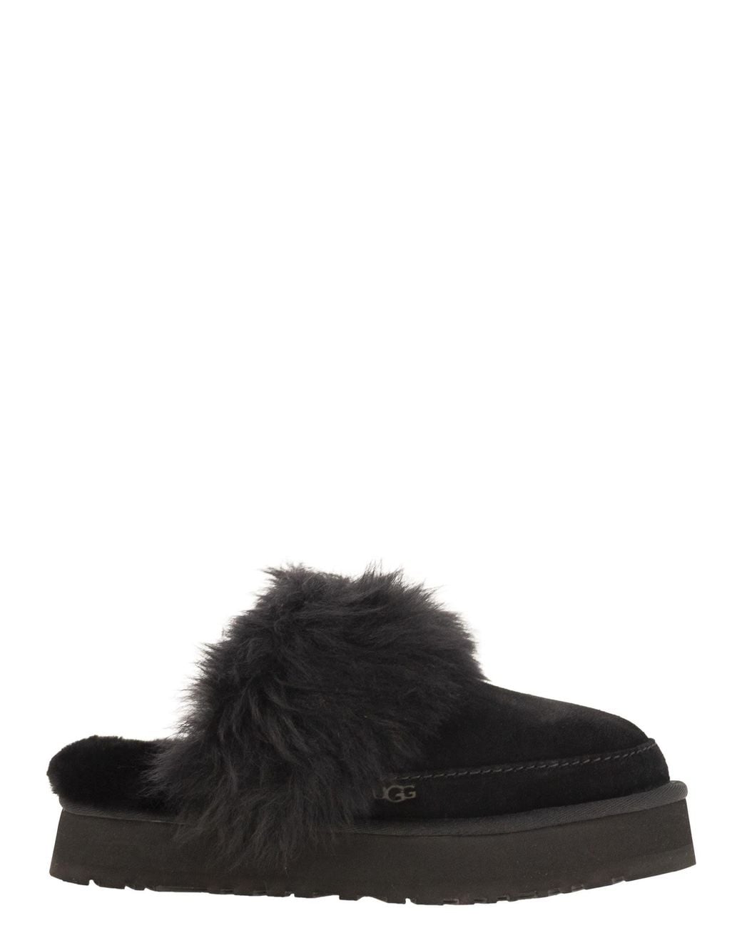 Ugg Black Disquette Chalet Slippers With Fur And Platform