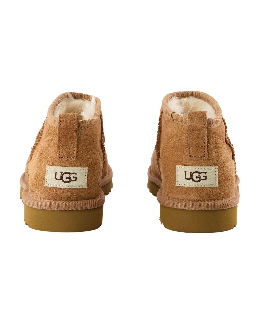Ugg Brown Klassische Ultra Mini -Knöchelstiefel Lederkastanie
