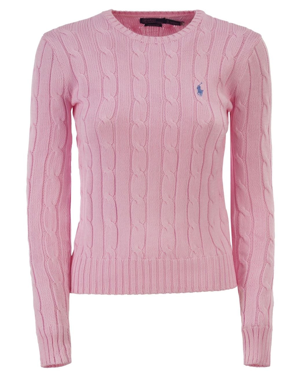 Polo Ralph Lauren Pink Cotton Cable Knit Crew Neck Jumper