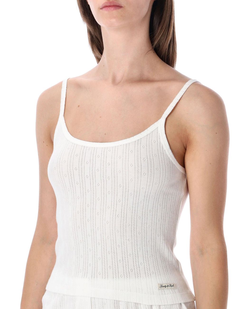 Sporty & Rich White Sporty & Rich Sporty & Rich Pointelle Logo Tank