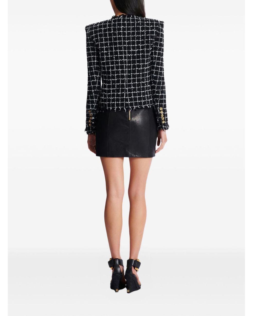 Balmain Cropped Tweed Jas in het Black
