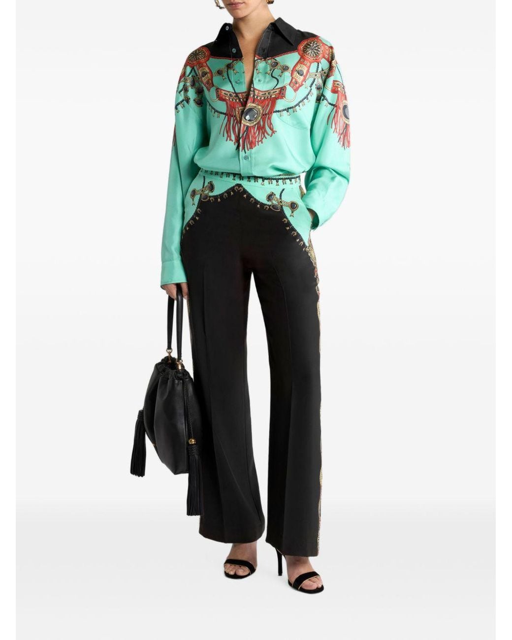 Etro Black Printed Silk Trousers