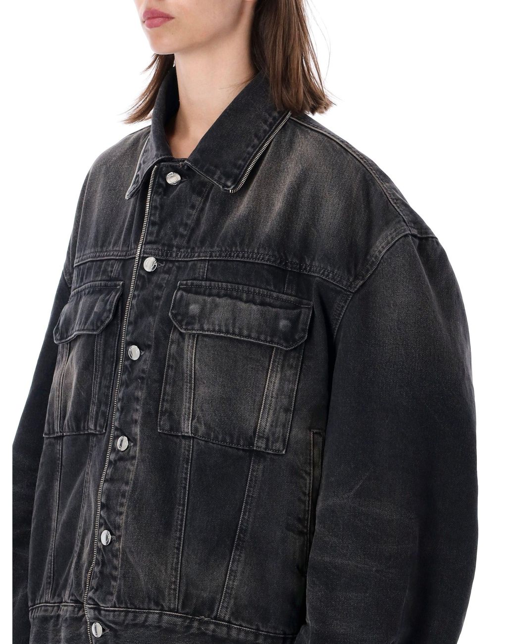 Haikure Black Oversized Denim Jacket With Adjustable Zippered Hem