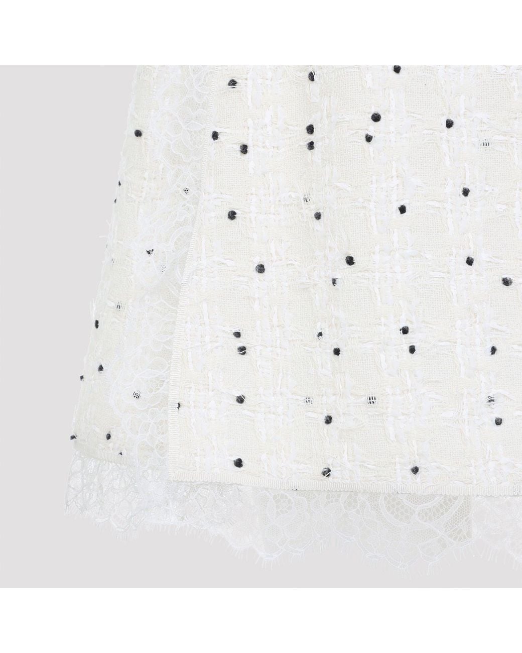 Giambattista Valli White Ivory Cotton Mini Skirt With Polka Dot Design And Lace Trim