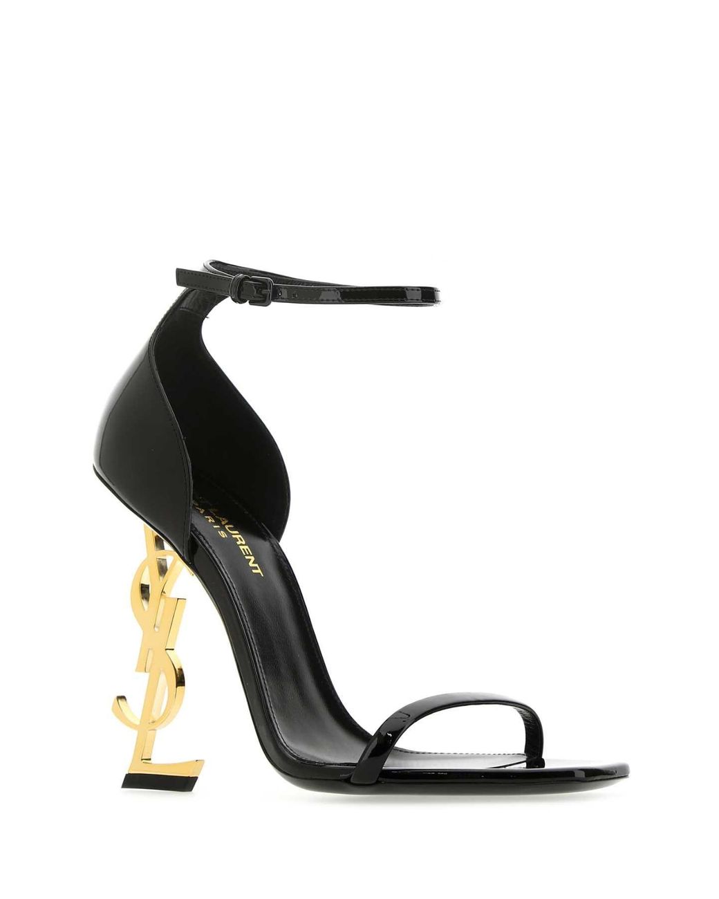 Saint Laurent White Opyum Patent Leather Sandals With Monogram Heel