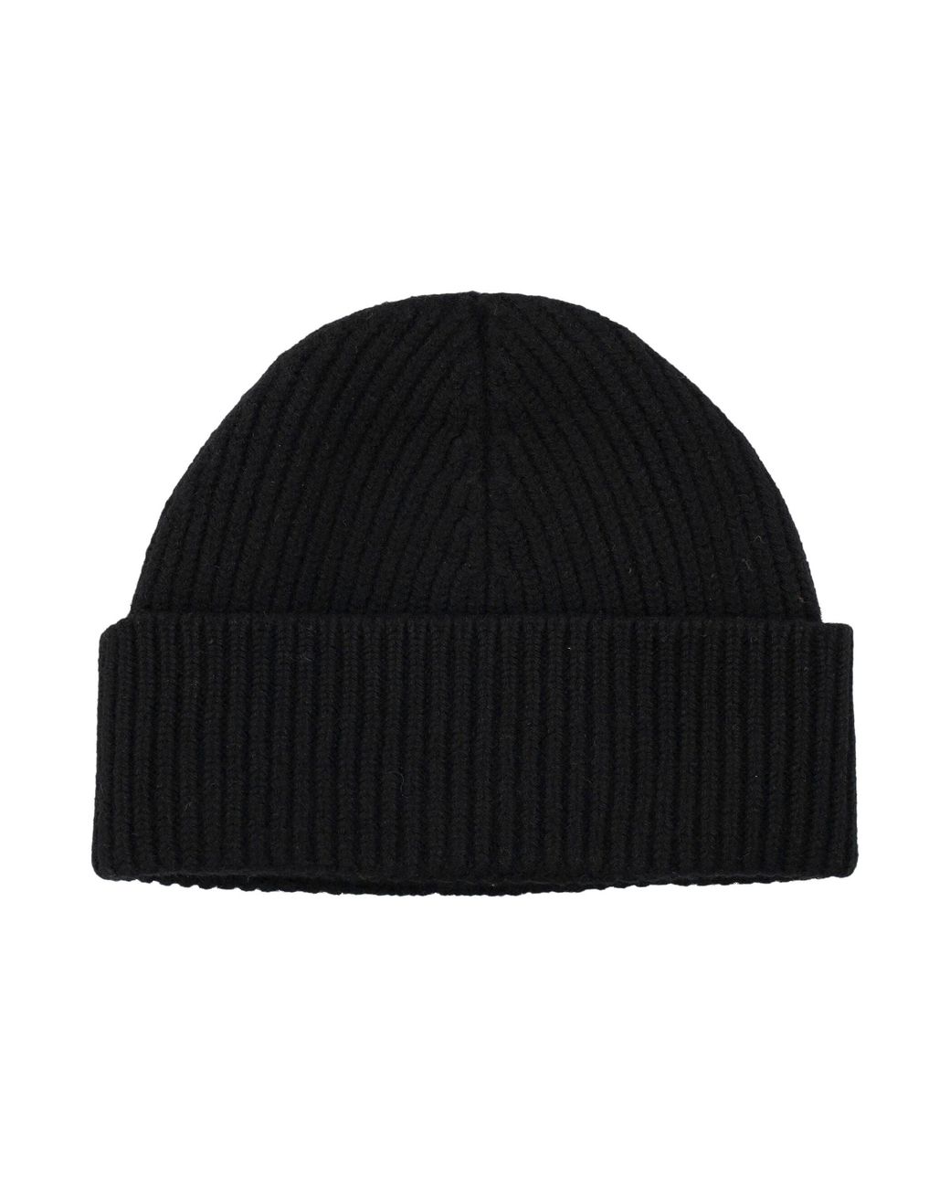 AMI Black Wool Ribbed Beanie With Logo Patch