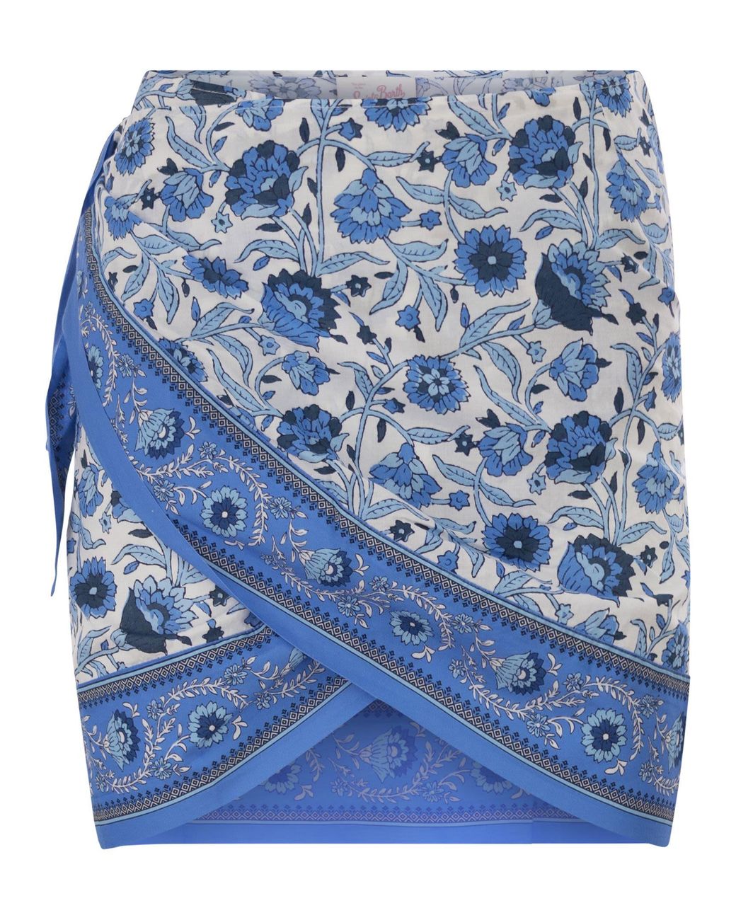 Mc2 Saint Barth Blue Floral Print Cotton Wrap Mini Skirt