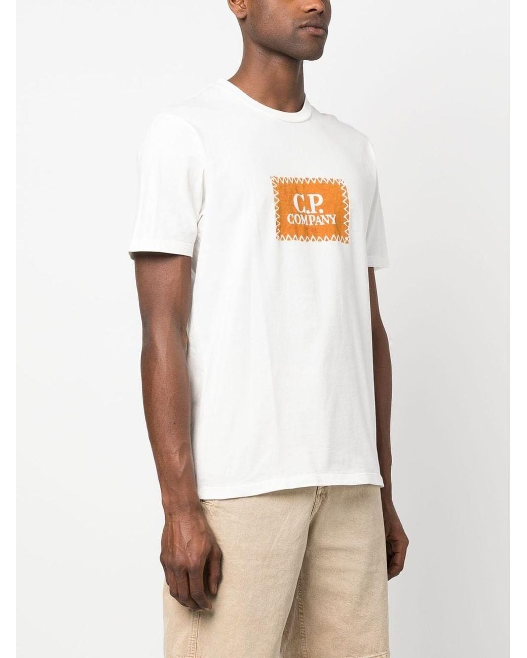 C P Company White Logo T-Shirt Clothing for men