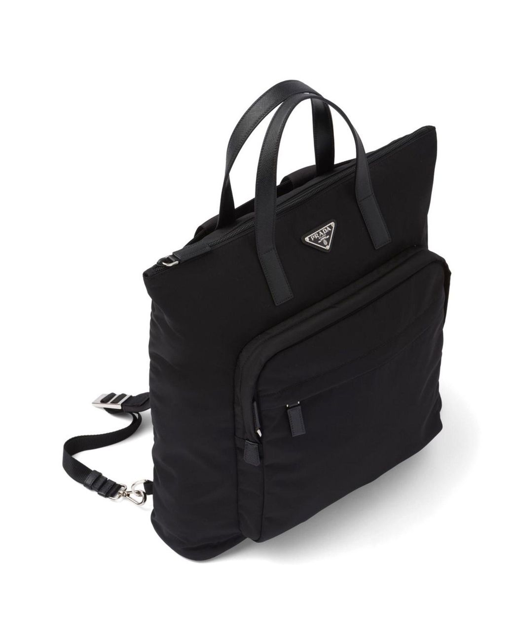 Prada Black Re Nylon Saffiano Leather Tote Bag
