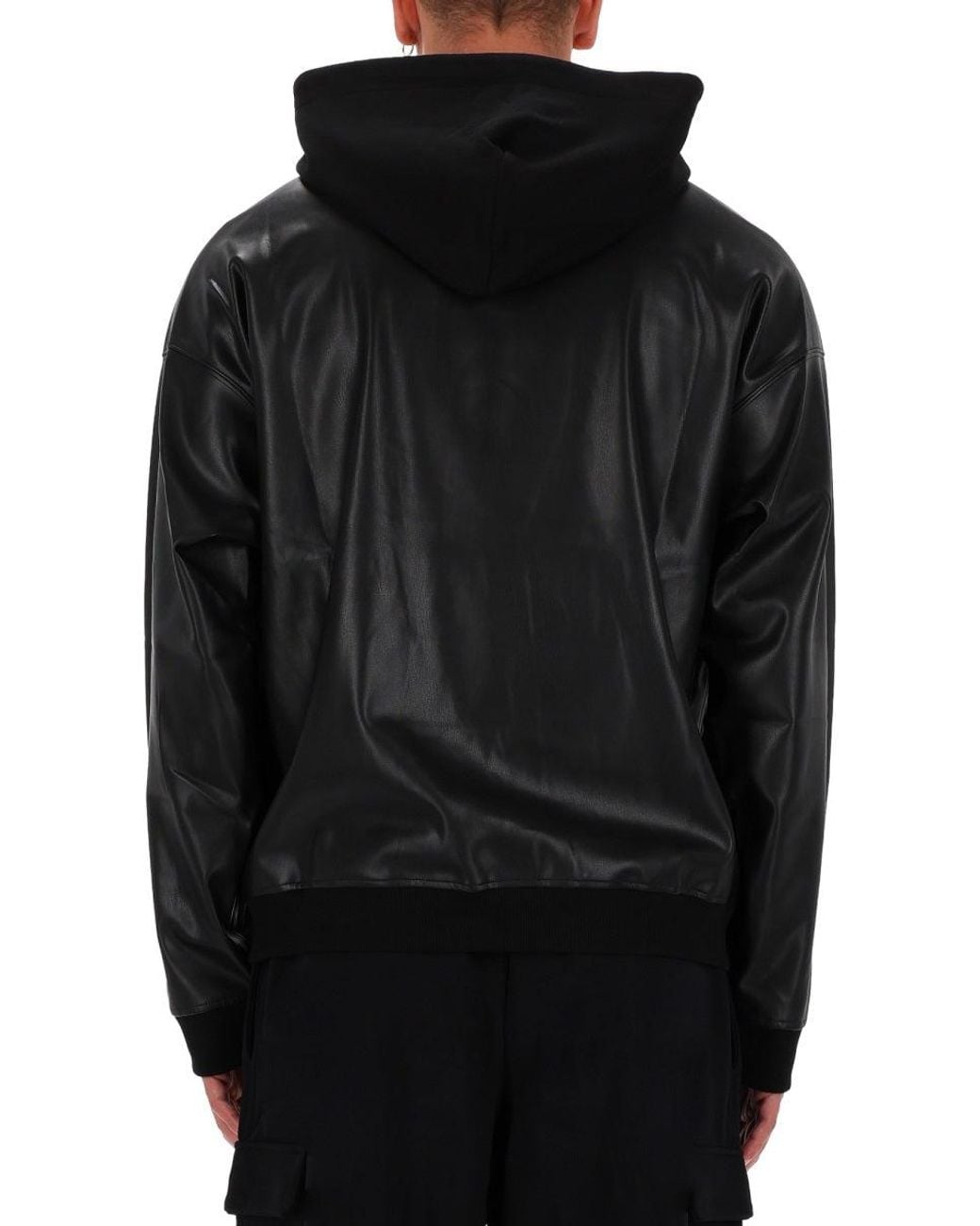 Versace Jeans Couture Black Faux Leather Hooded Sweatshirt for men