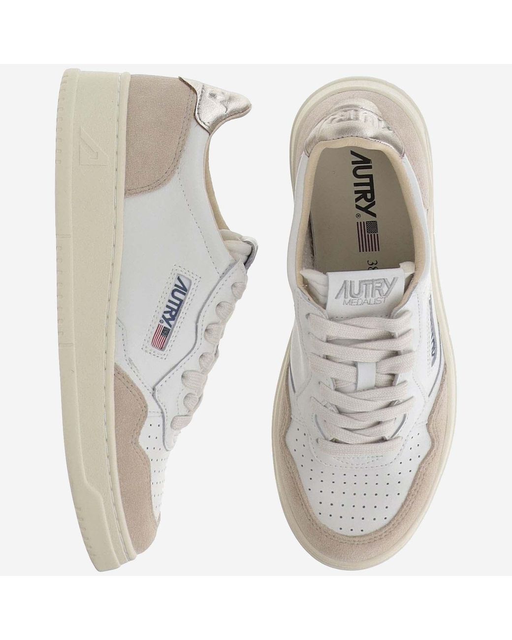 Autry White Suede Insert Perforated Leather Sneakers