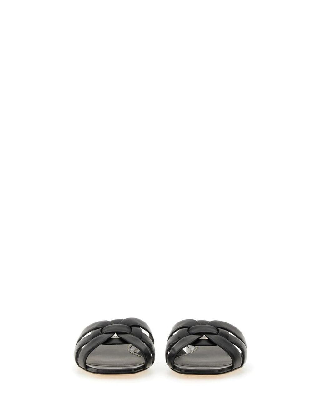 Saint Laurent Black Tribute Leather Flat Sandals With 0.5 Cm Sole