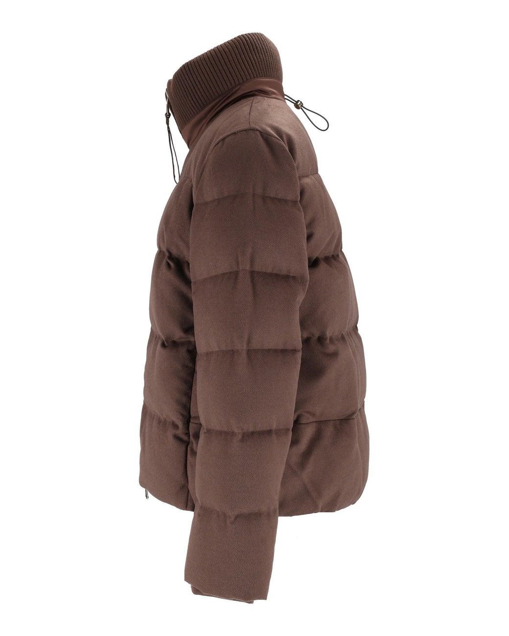 DUNO Brown Padded High Ribbed Collar Drawstring Down Jacket