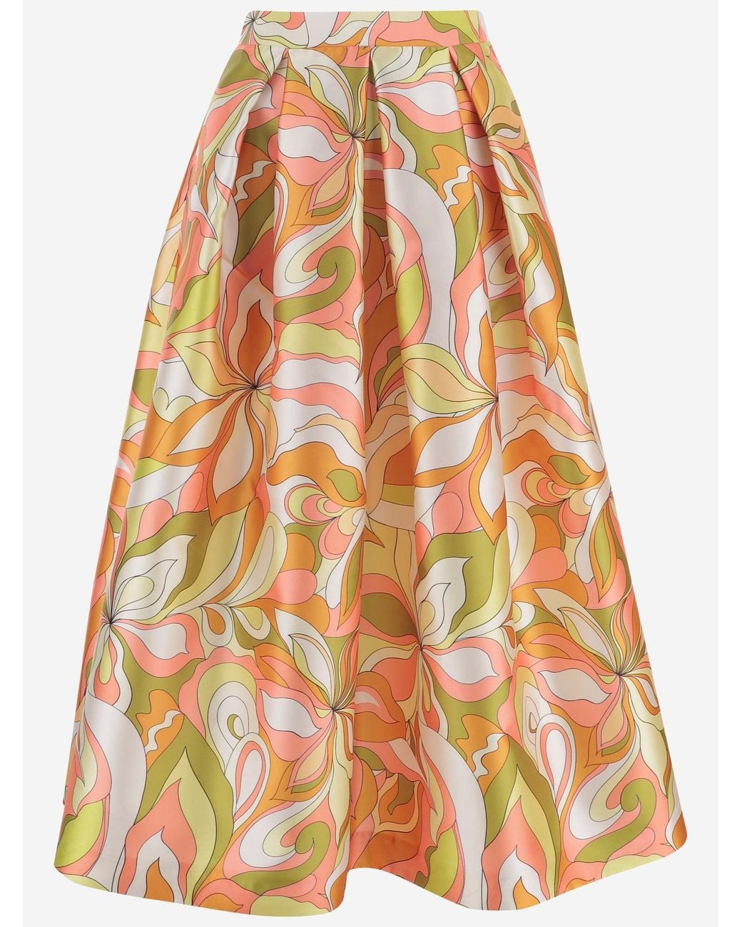 Lunatica Milano Orange Flared Skirt With Fantasy Print