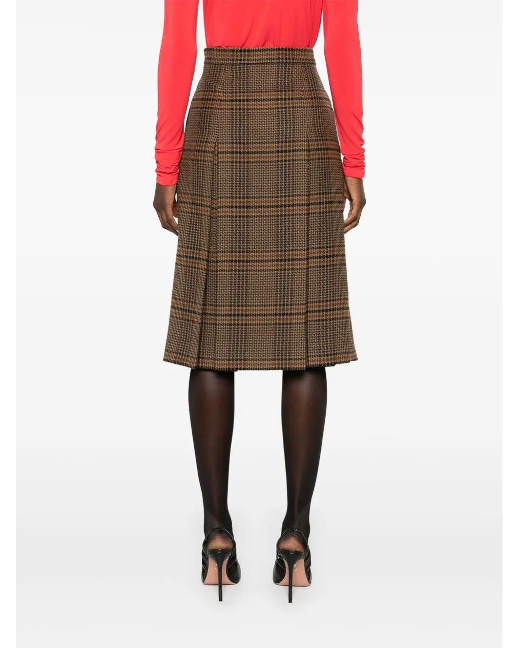 Saint Laurent Geruite Midi-Plooirok in het Brown