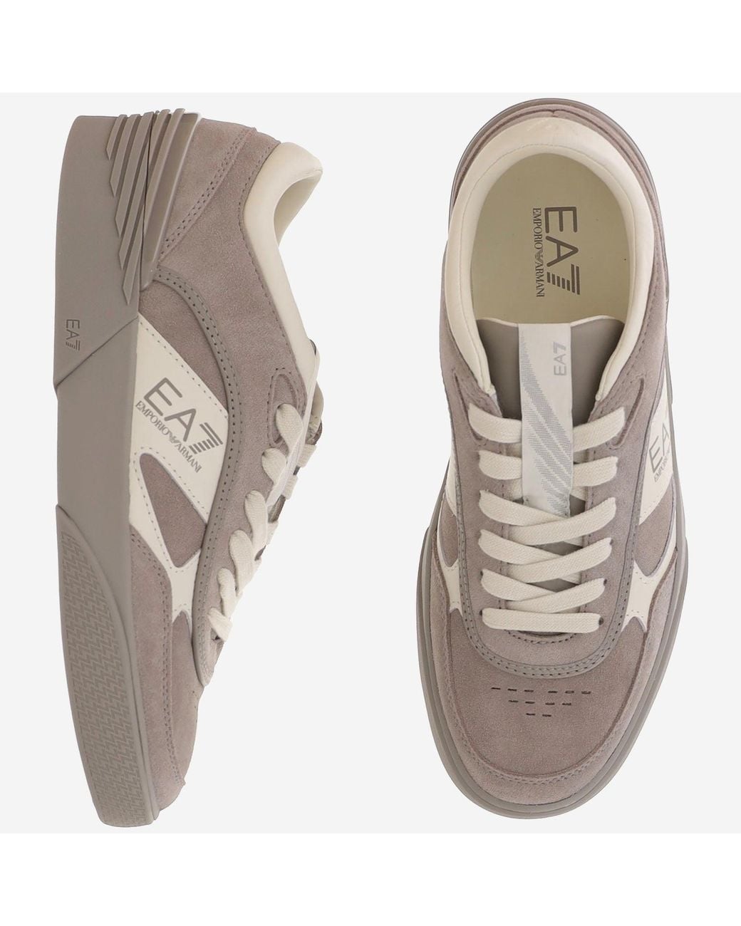 EA7 Gray Leather Sneakers With Side Logo